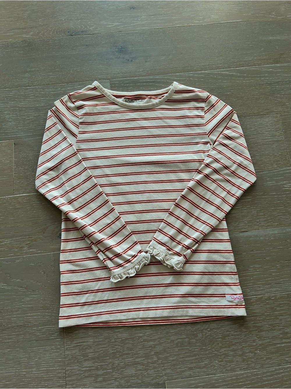 Ruffle Butts Cream & Red Striped Long-Sleeve Top with Ruffle Cuffs